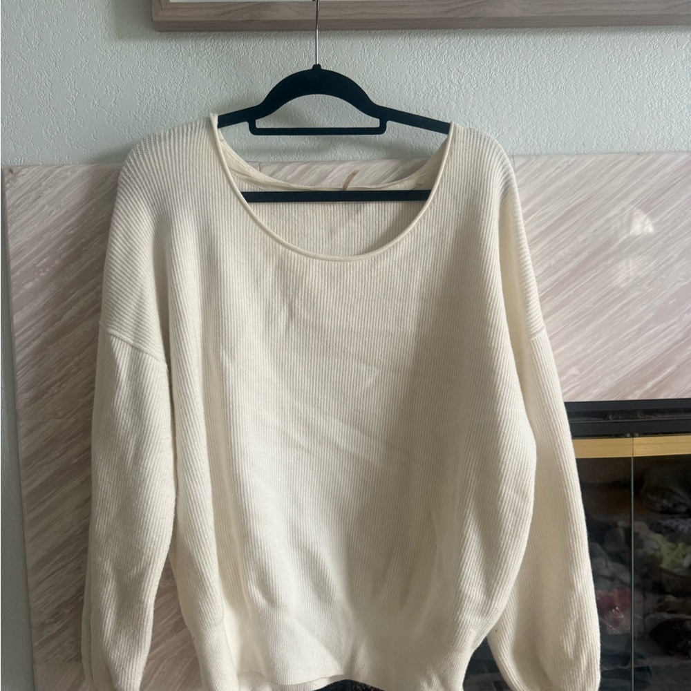 Free People Cream Scoop Neck Sweater